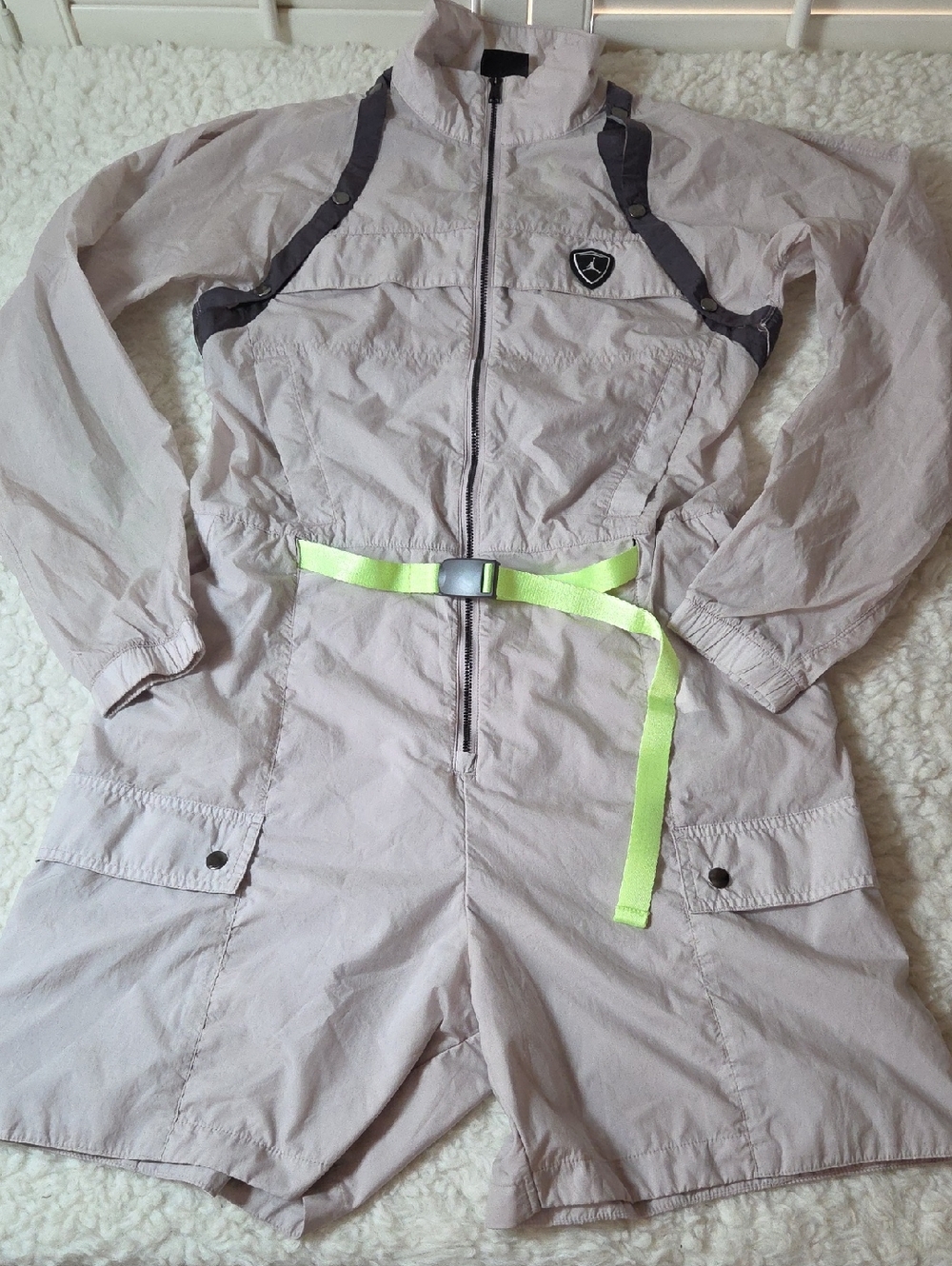 Nike Air Jordan  Flightsuit Romper Light Removable Sz M Gray/Purple